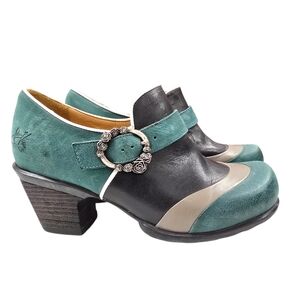 John Fluevog Black and Teal Ankle Boots
